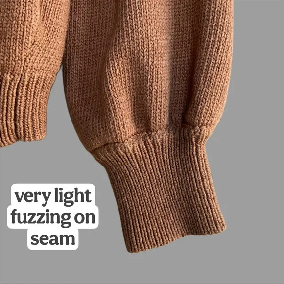 SEZANE Tan Brown Organic Cotton Button Balloon Sleeve Sweater Leontine Jumper - Picture 9 of 13